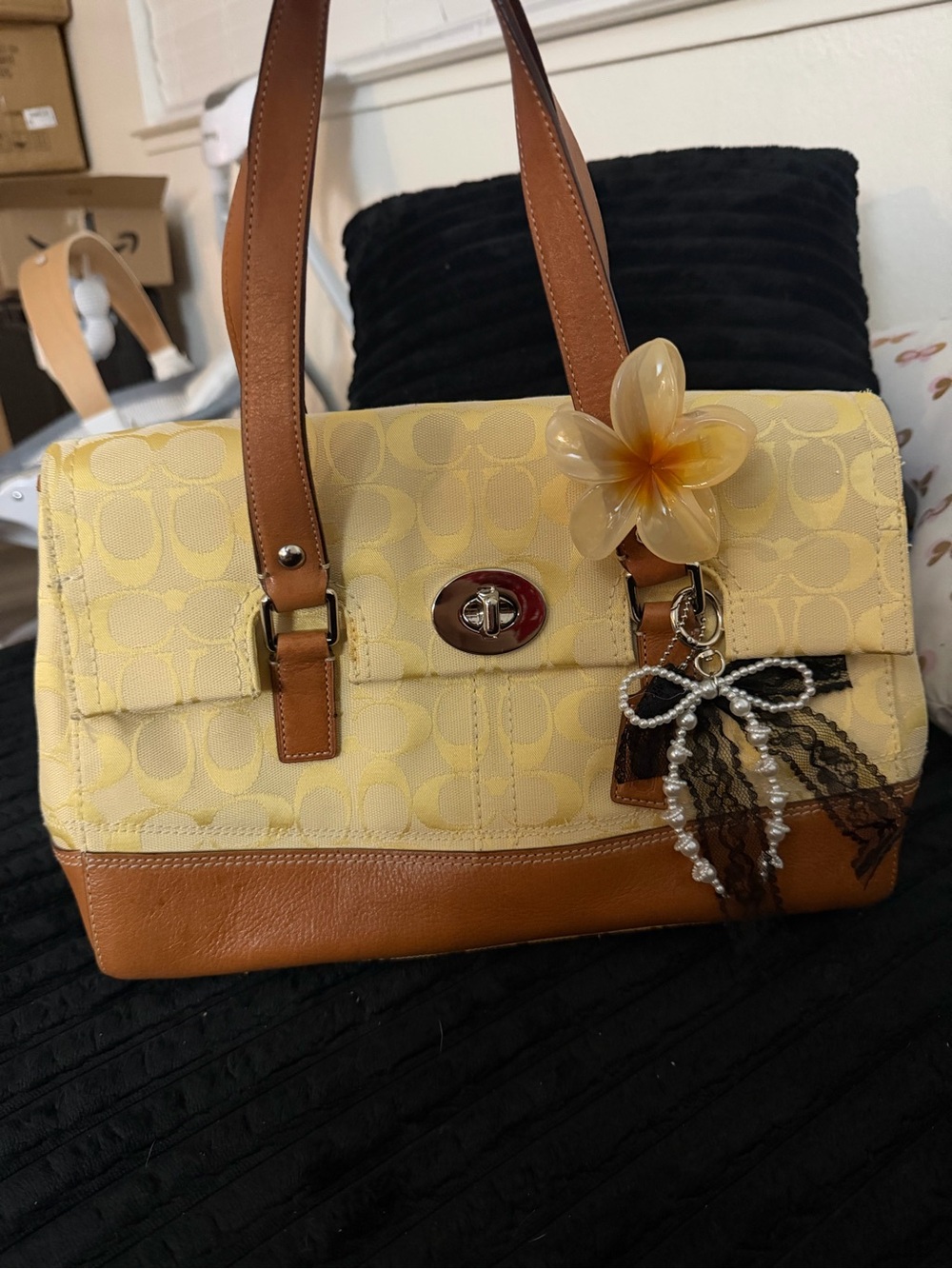 Yellow and Tan Women's Satchel Handbag